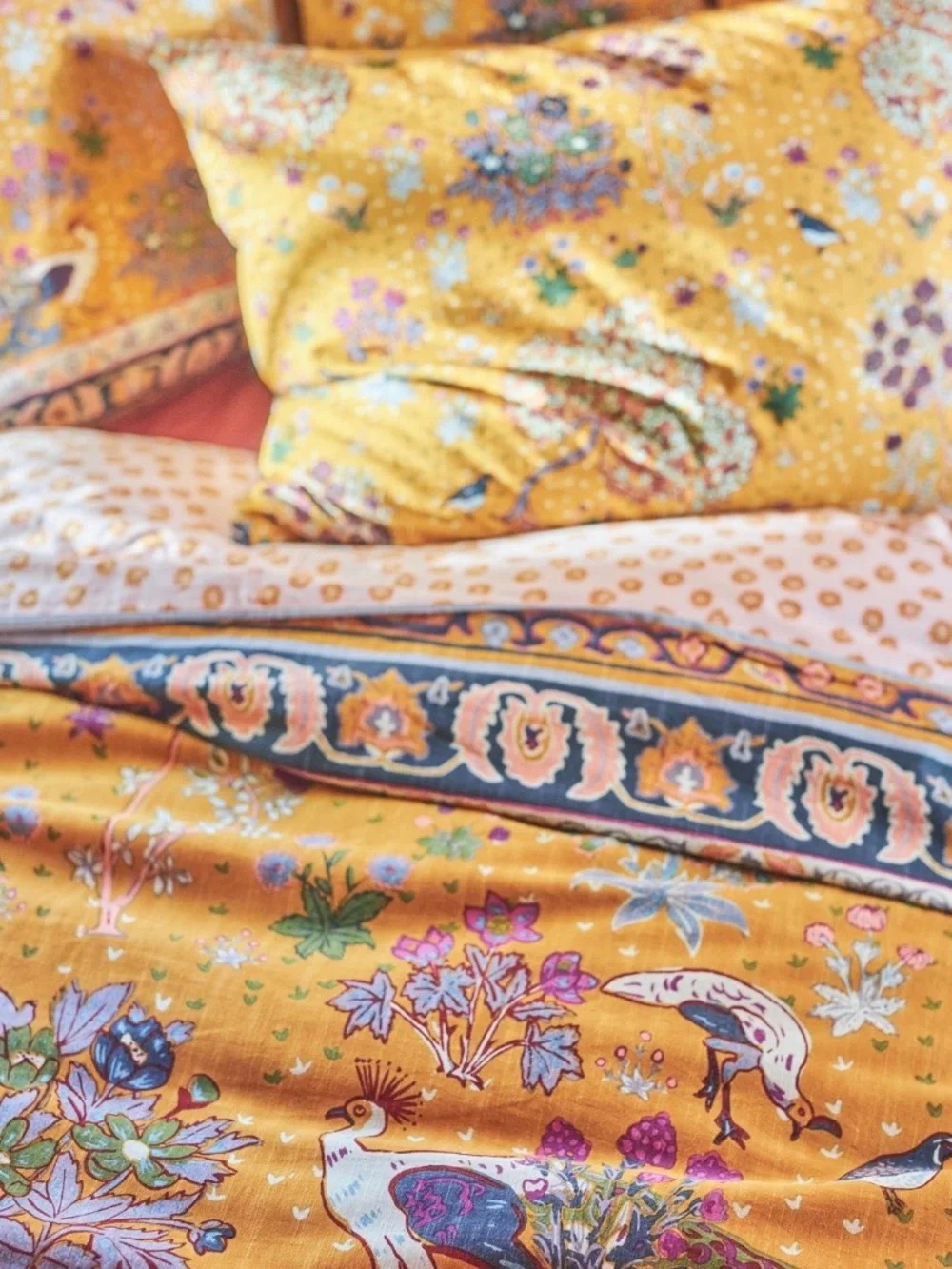Anthropologie Peach Dot Floral Duvet Cover